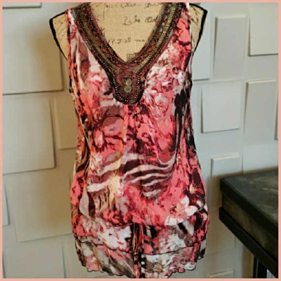 Zac & Rachel Tops - Zac & Rachel top salmon orange brown tan sleeveless gathered waist Size Small